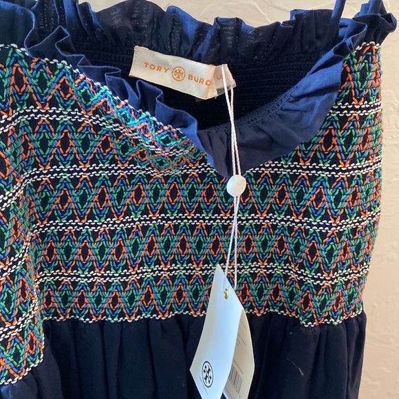 Tory Burch. Never worn. Navy sundress Smocked top - Picture 3 of 6